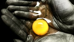 Black and white eggs hands color splash