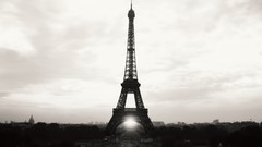 Black and white Eiffel Tower Paris France cityscapes