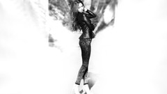 Black and white eyes long hair teen