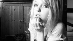 Black and white eyes woman blondes portraits self-portrait 