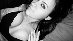 Black and white eyes woman close-up faces long hair brunettes 