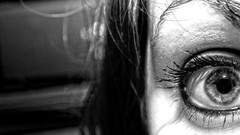 Black and white eyes woman faces portraits self-portrait 