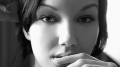 Black and white eyes woman fingers faces monochrome brunettes 