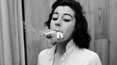 Black and white eyes woman smoke Cigarettes eyeliner