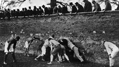 Black and white game hats vintage brick wall grayscale