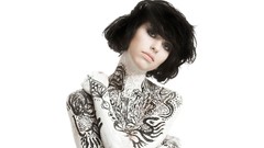 Black and white gray eyes brunettes singers pale skin eyeliner 