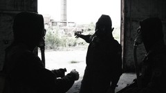 Black and white Guns monochrome suit gas masks Russians