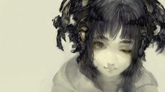 Black and white headphones Anime monochrome drawings anime 