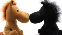 Black and white Horses kissing toys (children)