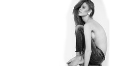 Black and white jeans white background sitting Simple Background