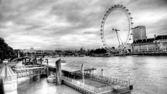 Black and white London cities rivers London Eye River Thames 
