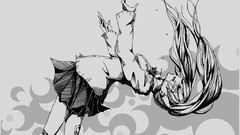 Black and white long hair hatsune miku vocaloid falling down