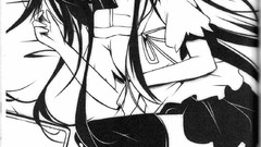 Black and white Manga skirts long hair school uniforms thigh 