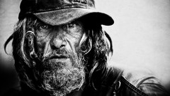 Black and white Men faces portraits homeless person