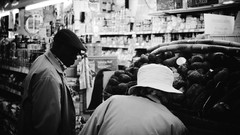 Black and white Men woman monochrome market