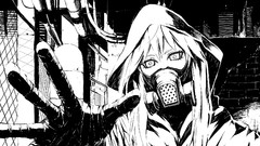 Black and white monochrome anime girls gas masks original 
