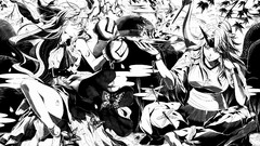 Black and white monochrome anime girls touhou ibuki suika video 