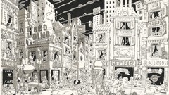 Black and white monochrome buildings cityscapes artwork