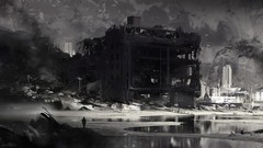 Black and white monochrome science fiction cityscapes artwork 