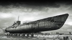 Black and white old Boats submarine german submarine U 534 Type 