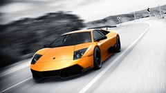 Black and white orange cars lamborghini murcielago color splash
