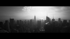 Black and white panorama Manhattan Empire State Building USA 