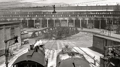 Black and white past old USA locomotives train stations Amin 