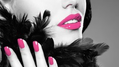 Black and white pink lips nails selective coloring Turkish Women