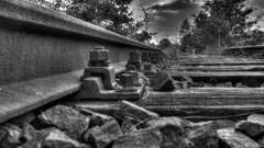 Black and white railway railroad tracks HDR Photography
