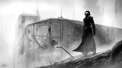 Black and white scene destruction fantastic monochrome science 