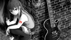 Black and white smoke tie Cigarettes guitars anime girls 