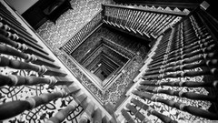 Black and white stairways