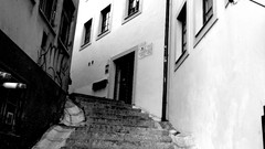 Black and white stairways