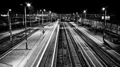 Black and white trains