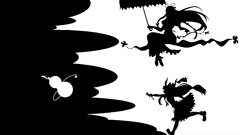 Black and white Umbrellas gap silhouettes long hair anime girls 