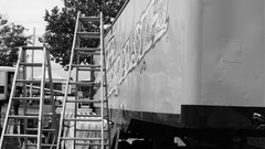 Black and white urban trucks stairways