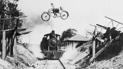 Black and white vintage monochrome Bicycles trains