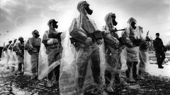 Black and white weapons Guns gas masks