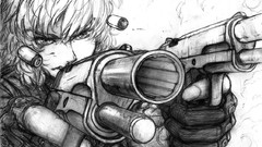 Black and white weapons Guns smoke Manga gloves faces 