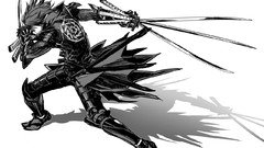 Black and white weapons Katana Anime samurai armor monochrome 
