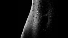 Black and white wet water drops