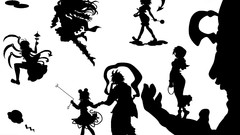 Black and white wings flying silhouettes anime girls touhou 
