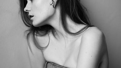 Black and white woman bedroom brunettes models photo shoot 