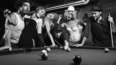 Black and white woman billiards vintage monochrome smoking