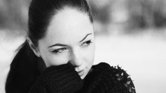 Black and white woman black hair grayscale