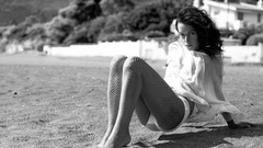 Black and white woman brunettes models curly hair white panties