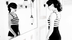 Black and white woman brunettes models mirrors fashion model 