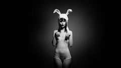 Black and white woman bunny ears