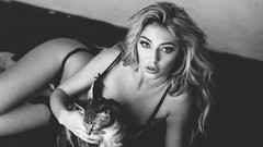 Black and white woman cats blondes lingerie models lying down