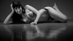 Black and white woman chrome models black hair bikini portraits 